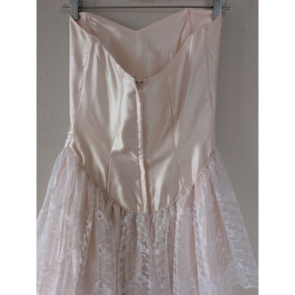 Vintage FLIRTATIONS 80s Prom Dress M Pink Satin Lace Strapless Union ILGWU USA - Picture 6 of 13